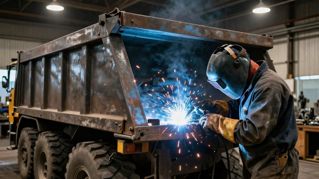 Steel basket carry by cherry picker crane for gang of worker power man, painting man or brush man working in high position, working at risk in dust under mesh sheet protection
